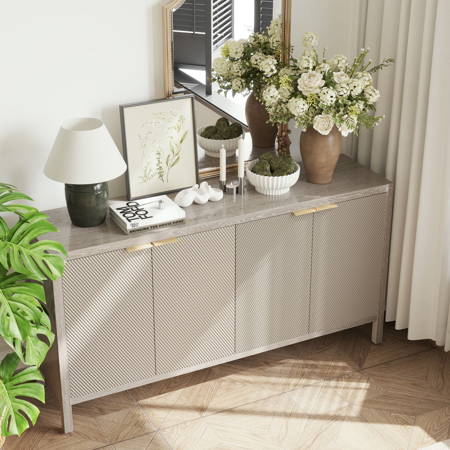 Buffet Cabinet With 4 Doors, Storage Sideboard For Living Room, Dining Room - Champagne Home Essentials