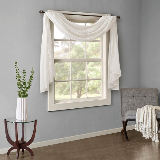 Harper - 144" Solid Crushed Scarf Sheer - White Madison Park