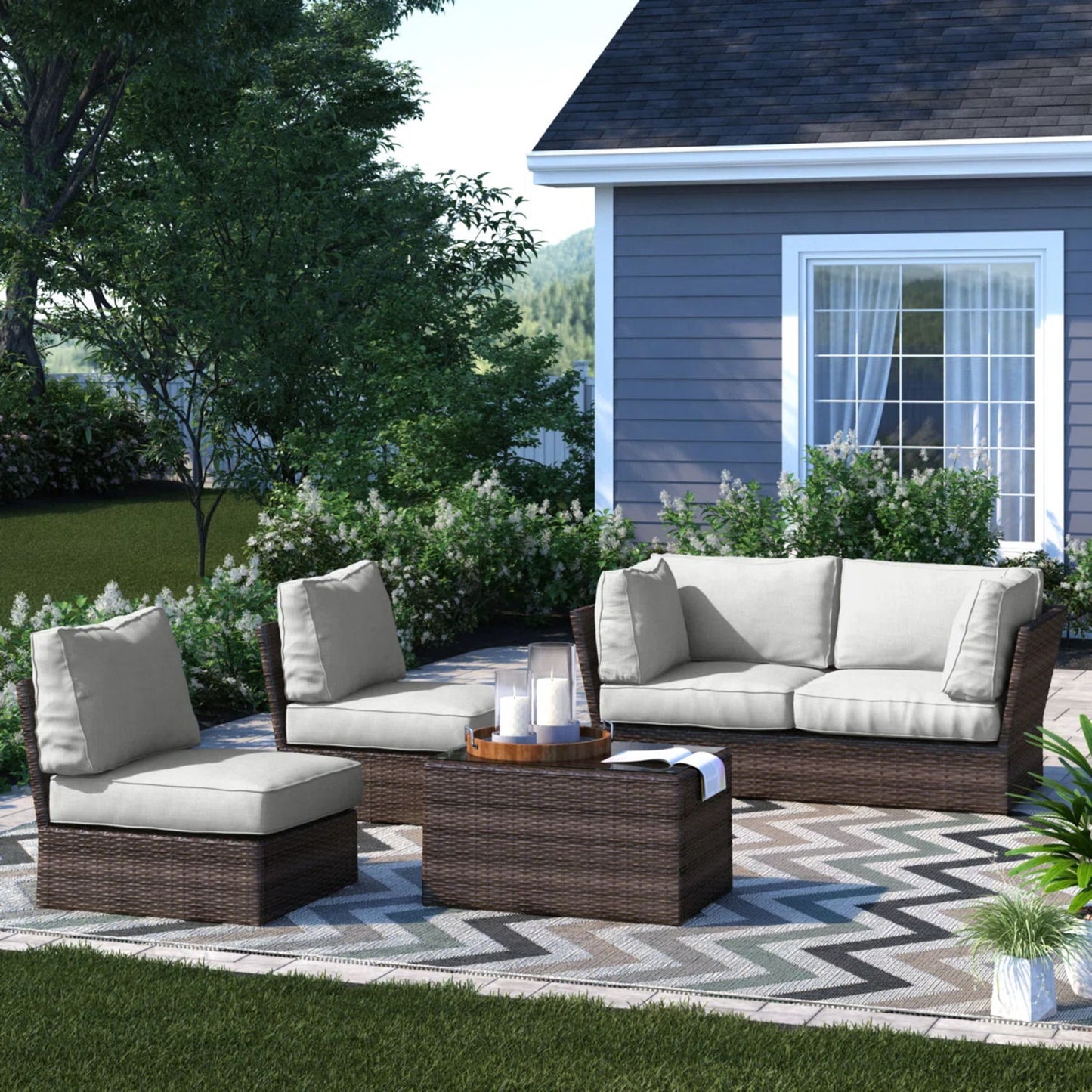 Comfortable Modern Patio Rattan Sectional Set With Cushions LSI Patio Furniture