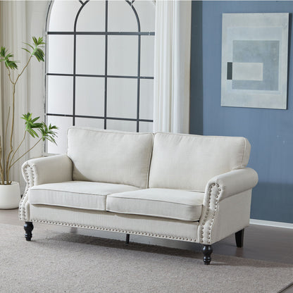 Rolled Arm Sofa With Nailhead Trim With Wooden Legs Home Essentials