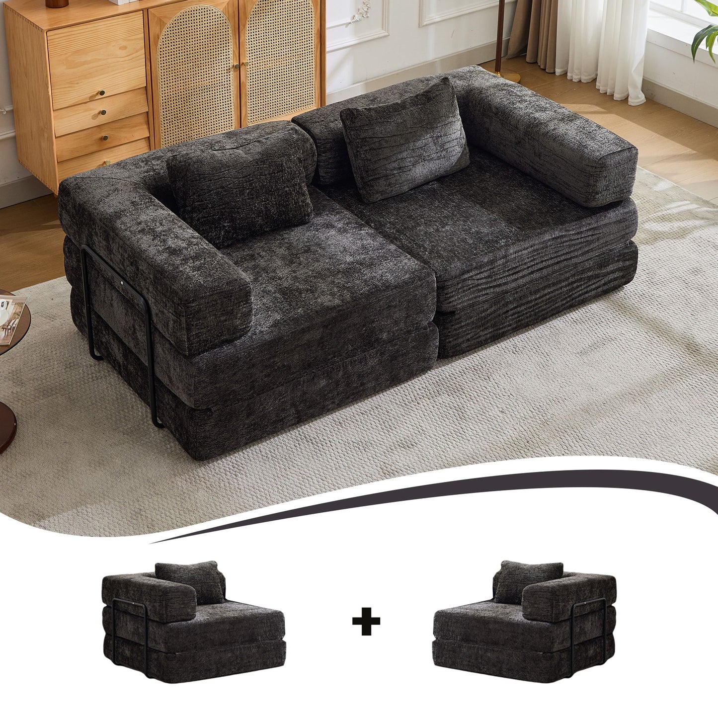 Convertible Floor Sofa Bed With Pillow Back Support Armrest Home Essentials