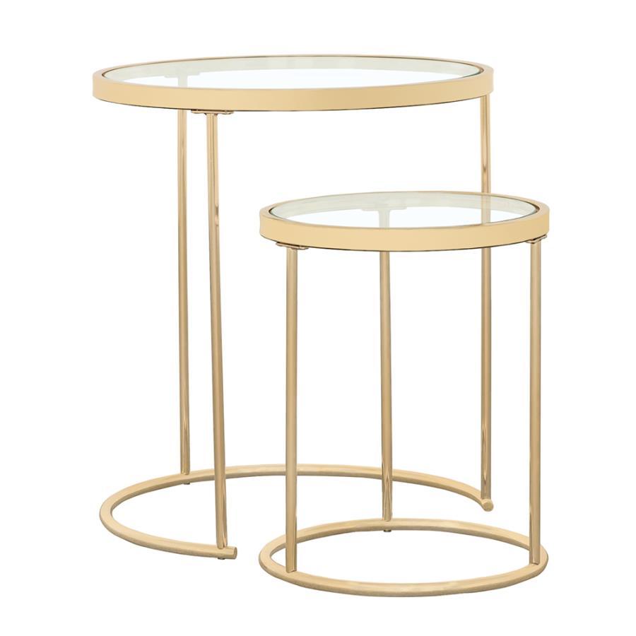 Maylin - 2 Piece Round Glass Top Nesting Table Set - Gold CoasterElevations