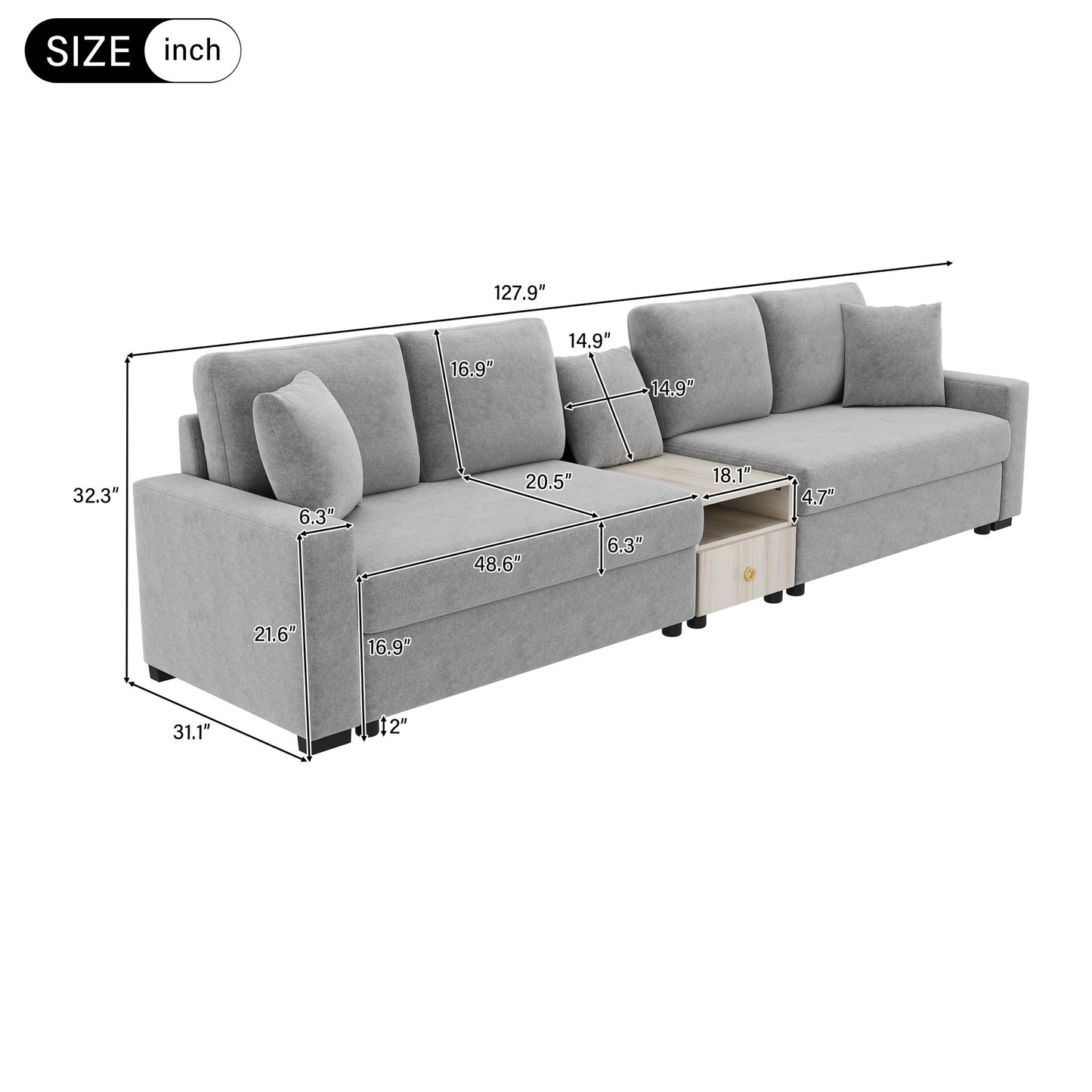 Modular Sofa Couch With Storage Armrest And Center Console Noble House