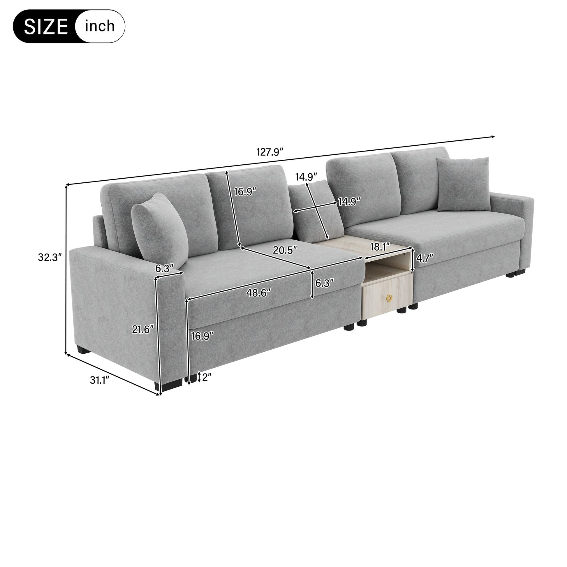 Modular Sofa Couch With Storage Armrest And Center Console Noble House