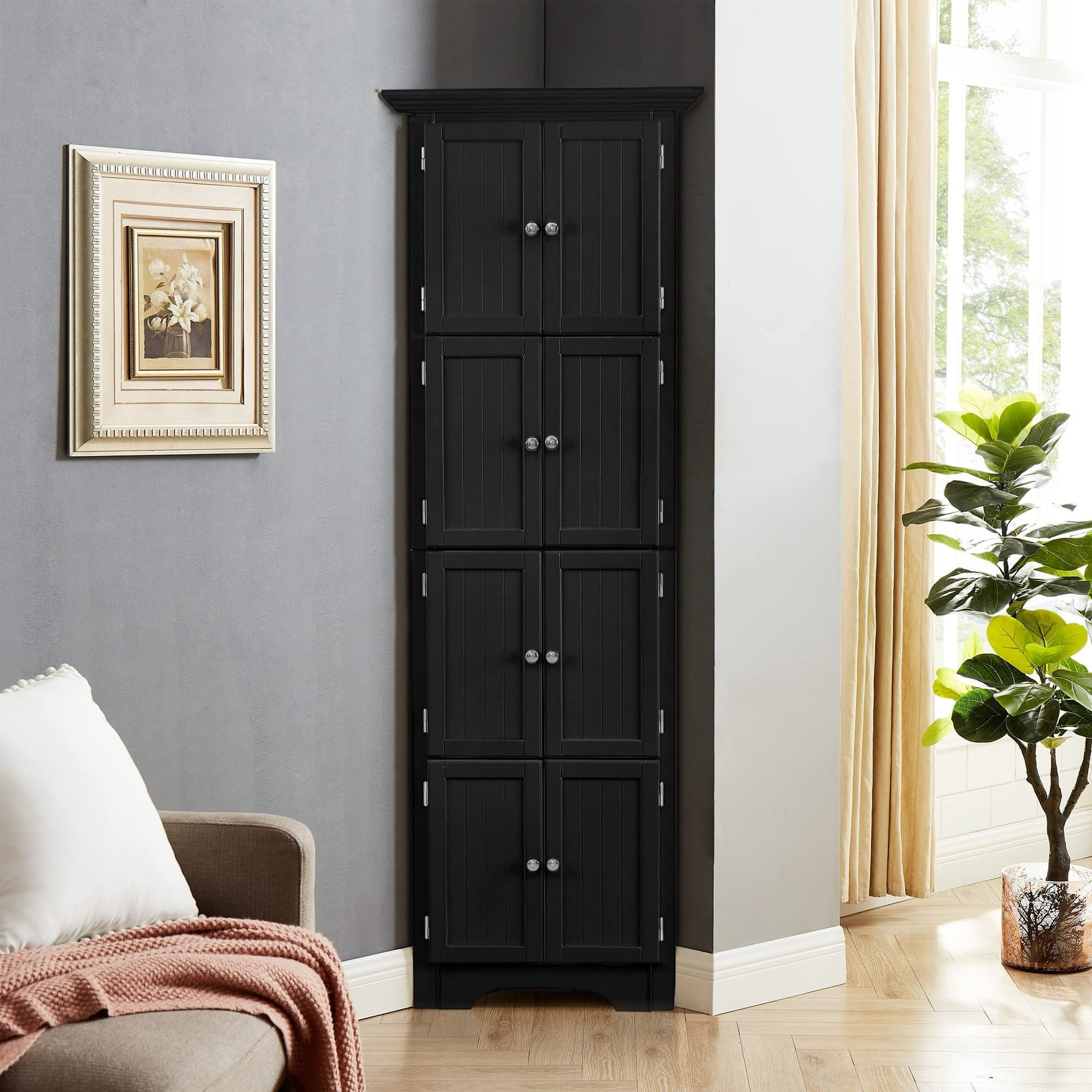 Tall Storage Cabinet With Doors And 4 Shelves For Living Room, Kitchen, Office, Bedroom, Bathroom, Modern Home Essentials