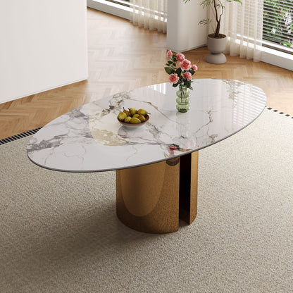 Oval Dining Table With Stainless Steel Base, Sturdy And Stable Design For Kitchen, Dining Room - Brown / White Home Essentials