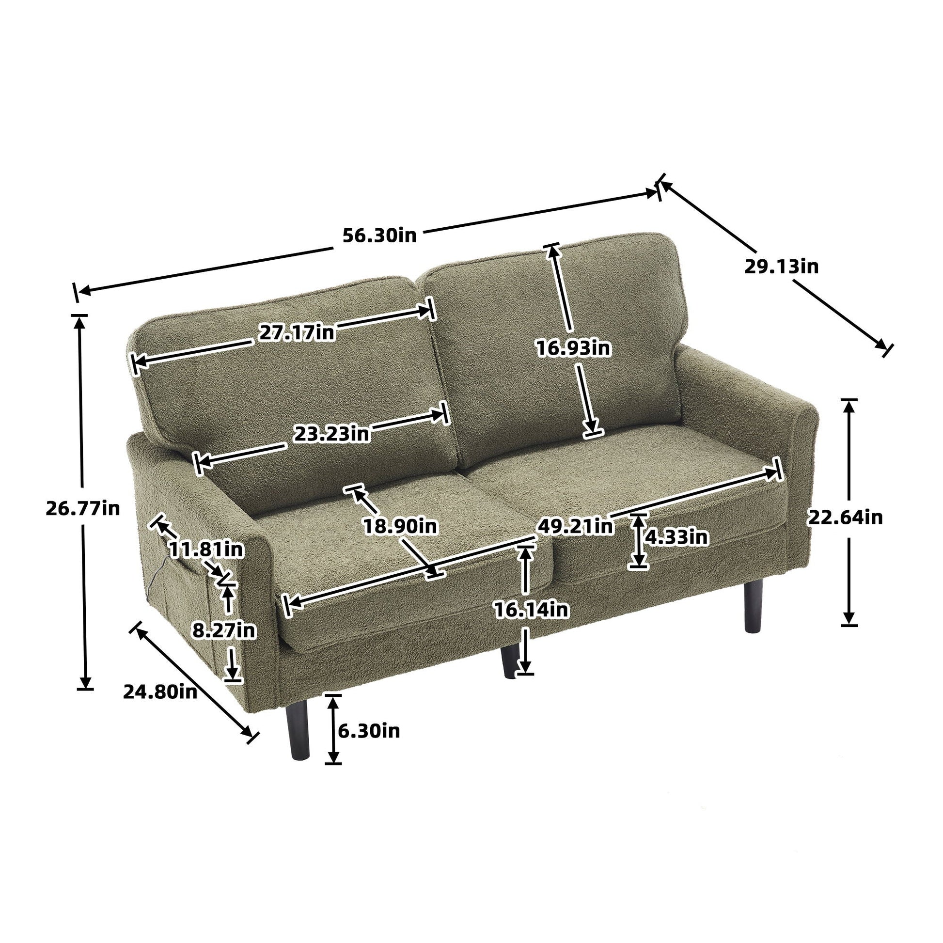 Mid Century Modern Loveseat Sofa With USB Ports, Removable Pillow Cover Home Essentials