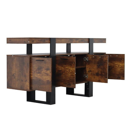 Modern TV Stand With Storage Cabinets For 75" TV, Wood TV Entertainment Center TV Media Console Table With Metal Leg For Living Room - Brown