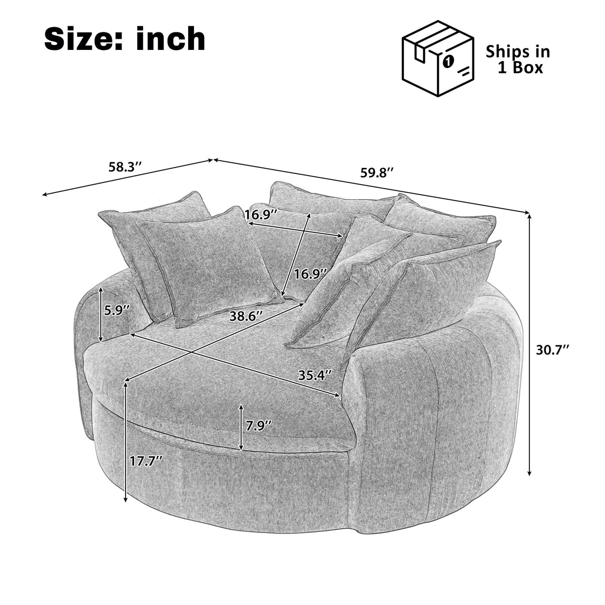 Modern Round Chaise Sofa With 8 Throw Pillows Hearth and Haven