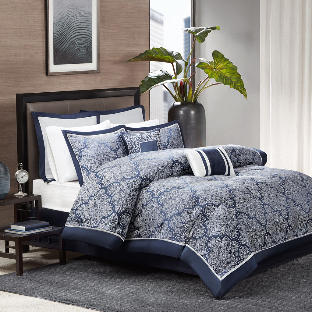 Medina - California King 8 Piece Comforter Set - Navy