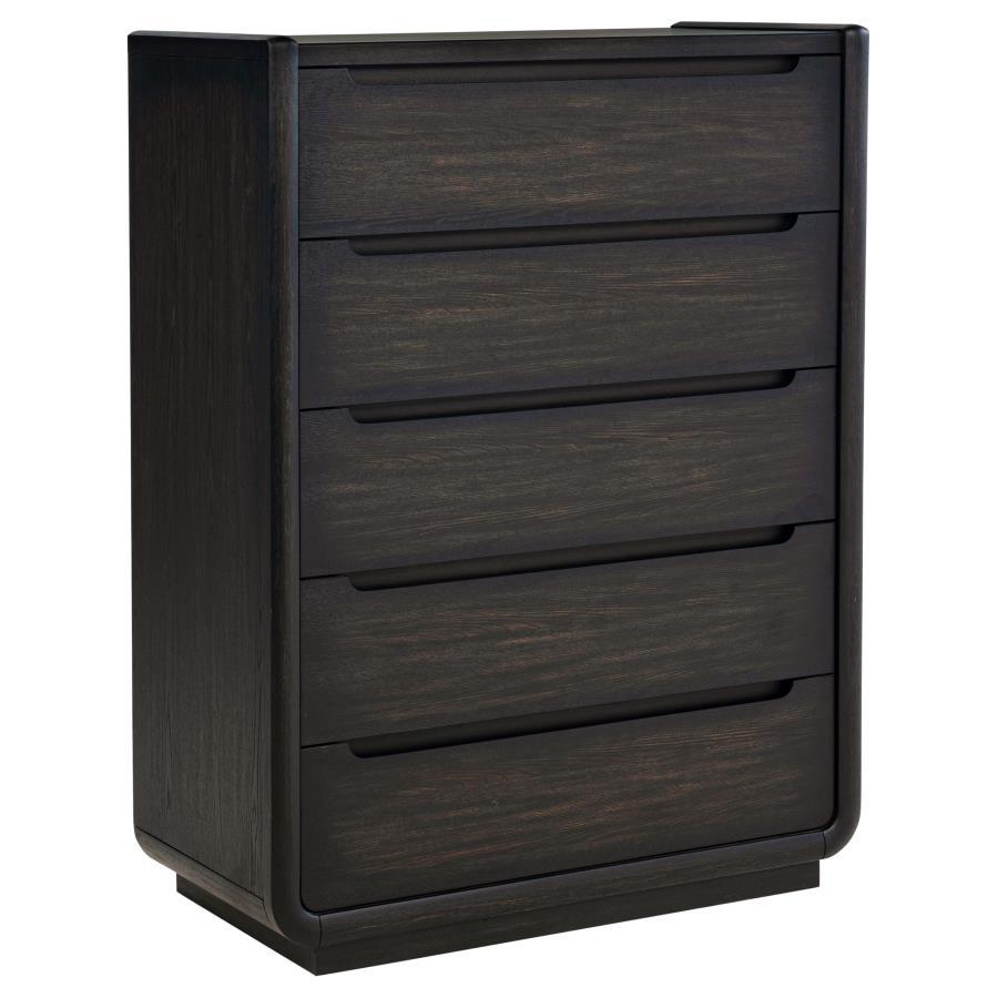 Leandro - 5-Drawer Bedroom Chest Of Drawers - Burnished Black Coaster Fine Furniture
