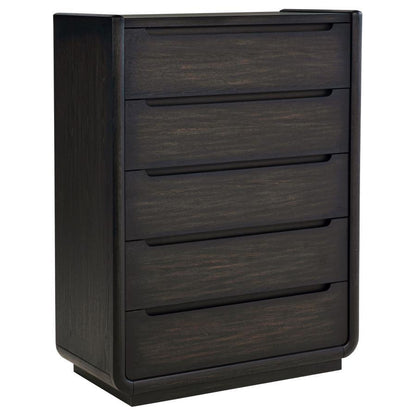 Leandro - 5-Drawer Bedroom Chest Of Drawers - Burnished Black Coaster Fine Furniture