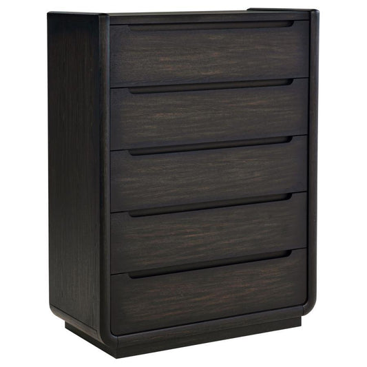 Leandro - 5-Drawer Bedroom Chest Of Drawers - Burnished Black Coaster Fine Furniture