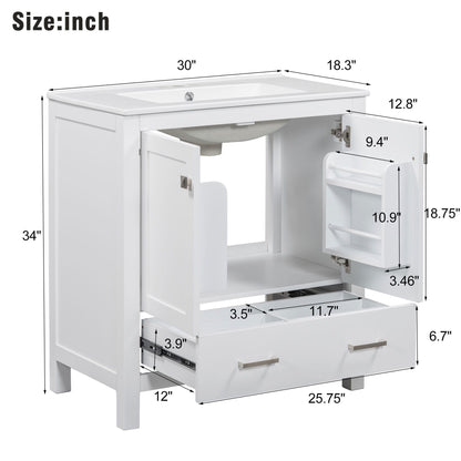 Bathroom Vanity With Single Sink, Combo Cabinet Undermount Sink, Bathroom Storage Cabinet With Two Doors And A Drawer, Soft Closing, Multifunctional Storage, Solid Wood Frame Hearth and Haven