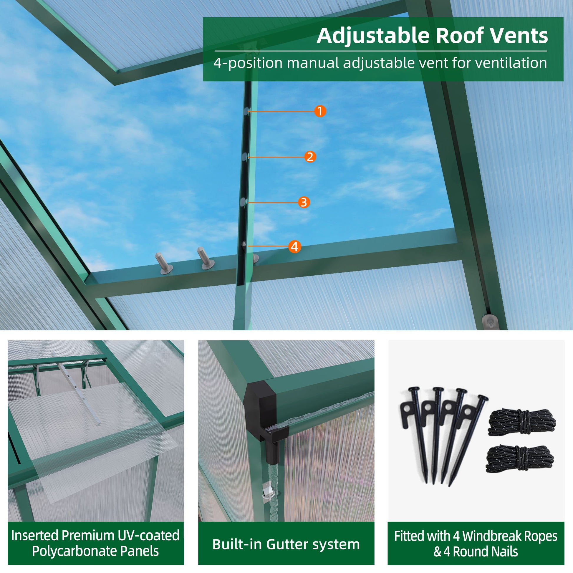 Polycarbonate Walk-In Greenhouse, Raised Base For Outdoor In All Season Daily Nest