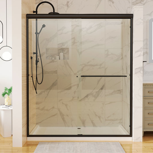 Traditional Sliding Shower Door With Clear Glass - Matte Black Daily Nest