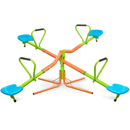 Xss004 Outdoor Playground Four Seats Seesaw For Kids 360 Degree Rotating Sturdy Plastic Seat Seesaw For Kids Seesaw For Kids Age 3+ - Green / Blue Daily Nest