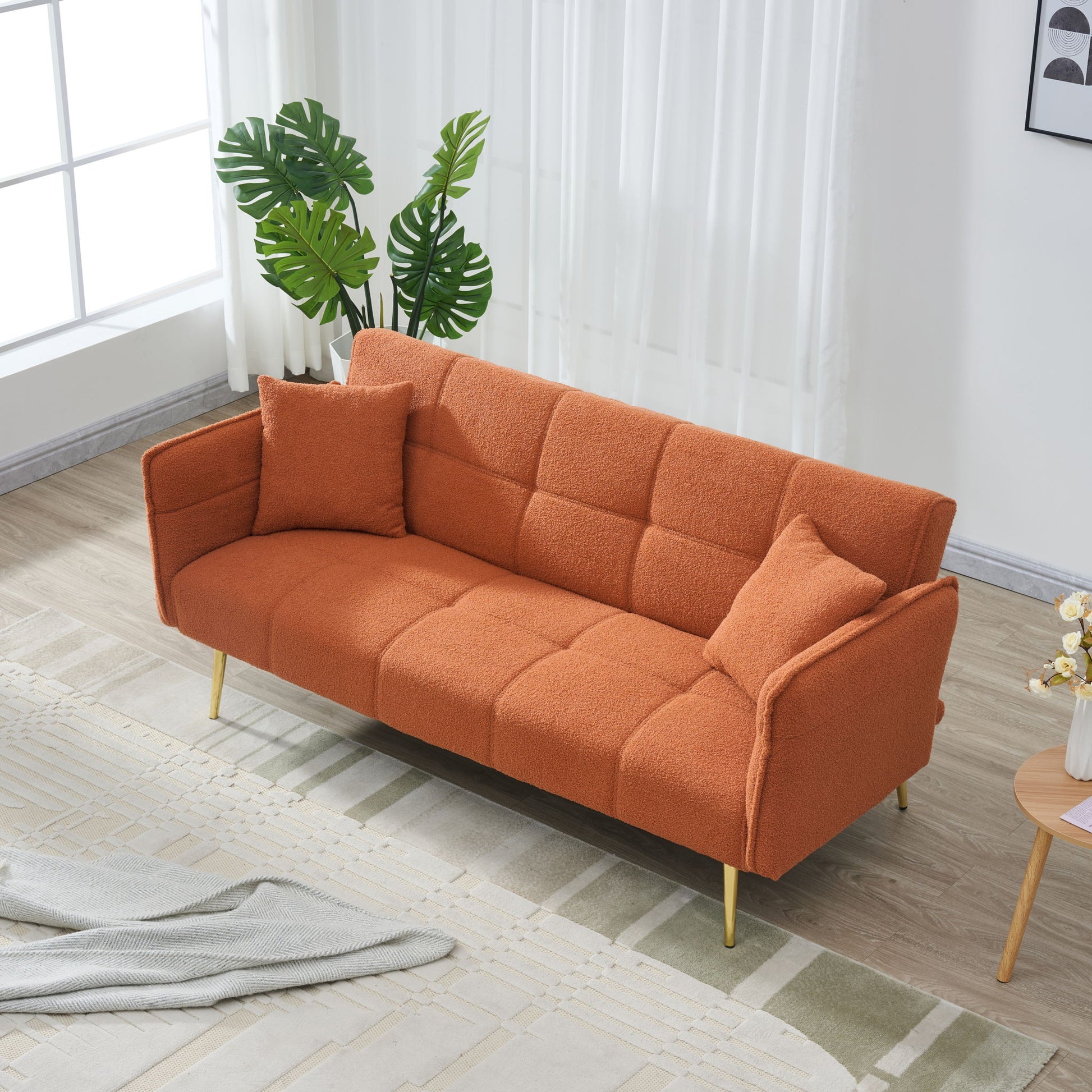 Convertible Double Futon Sofa Bed With Folding Armrests For Living Rooms Home Essentials