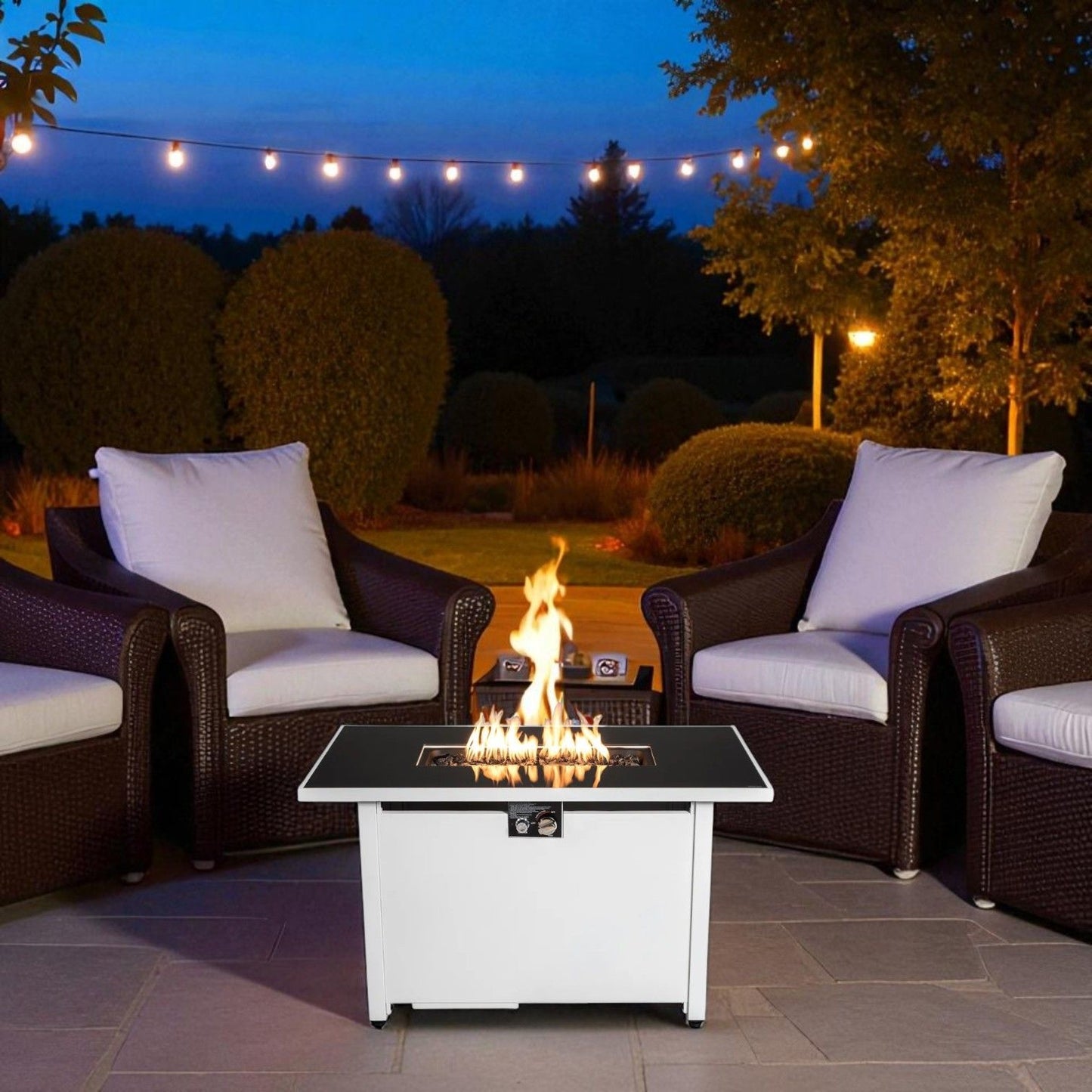 Outdoor 43" Rectangular Fire Pit Table With Adjustable Flame Control - White LSI Patio Furniture