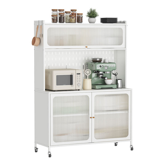 Contemporary Kitchen Pantry Cabinet With Glass Doors, Adjustable Shelves, Steel - Brushed Nickel Home Essentials