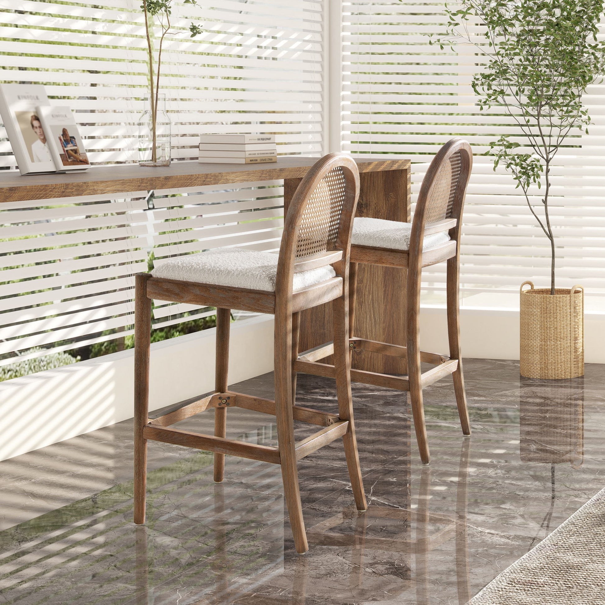 Panama - Curved Back Cane Bar Stool (Set of 2) Jennifer Taylor Home