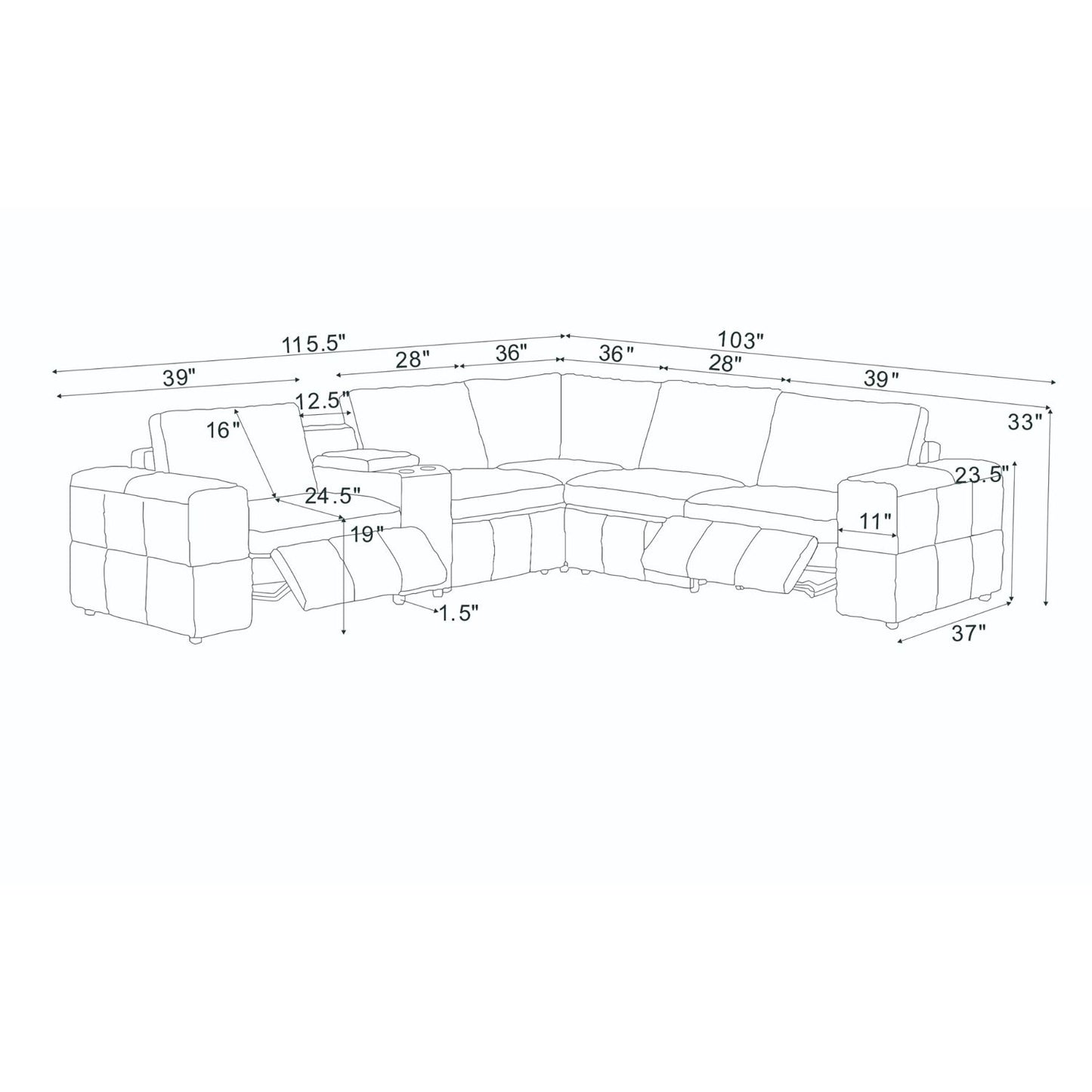 Upholstered Large Arms Sectional With Recliner Seats Home Essentials