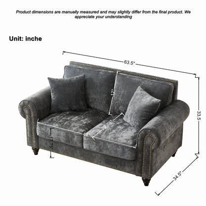 2 Seater Sofa With Rolled Arms, Tufted Upholstered Couch Home Essentials