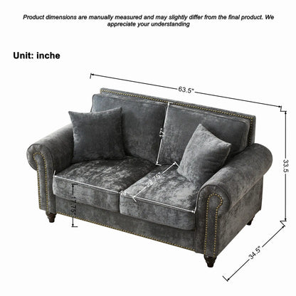 2 Seater Sofa With Rolled Arms, Tufted Upholstered Couch Home Essentials