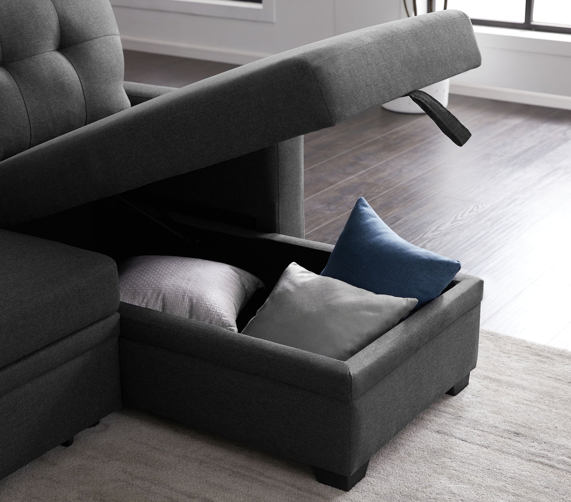 Upholstered Cushions Pull Out Sectional Sofa With Chaise Urban Retreats