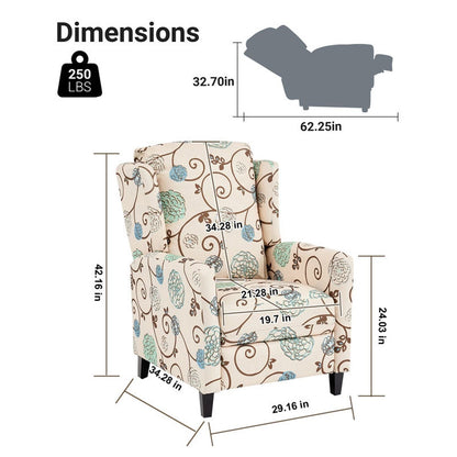 Wingback Recliner Chair With Padded Arms - Beige Home Essentials