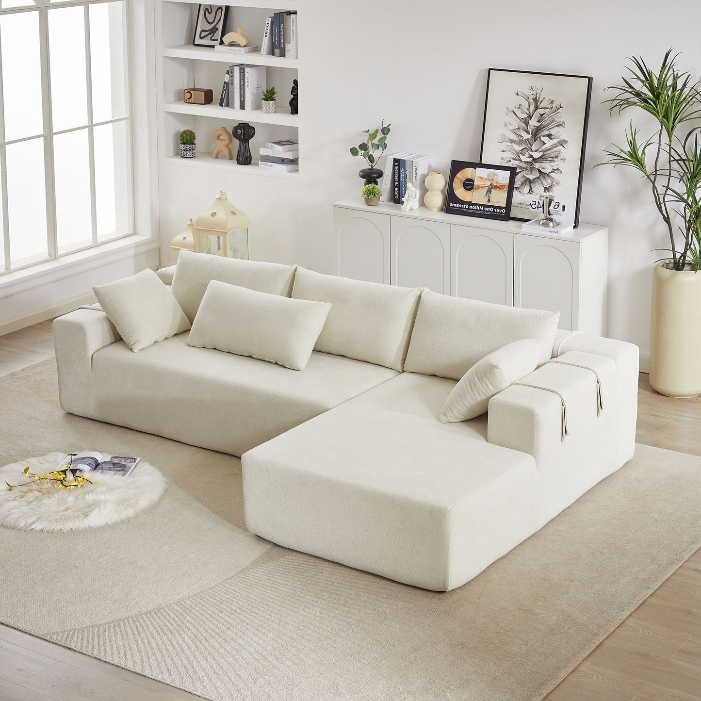 Modern Chenille Upholstered Sectional Sofa Couch Set With 6 Pillows,Free Combination Home Essentials