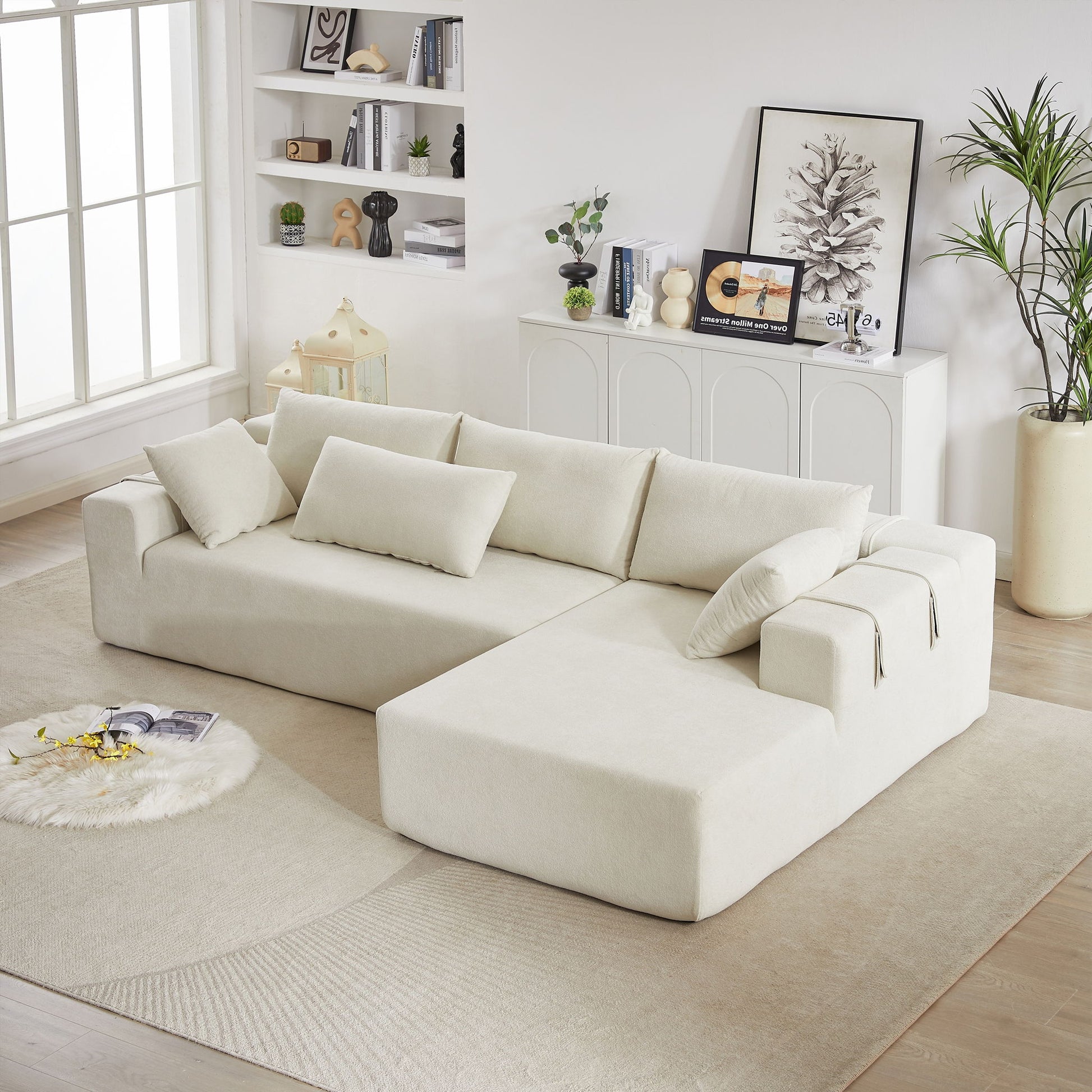 Modern Chenille Upholstered Sectional Sofa Couch Set With 6 Pillows,Free Combination Home Essentials