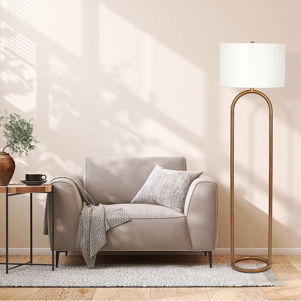 Vivid - Ring Base Floor Lamp With Large Drum Shade - Antique Brass / White Ashcroft Furniture