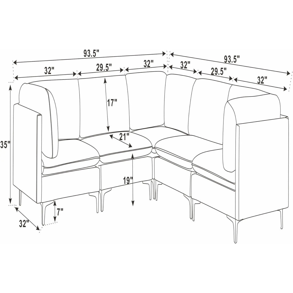 Upholstered Modular Sectional With Tall Legs Home Essentials