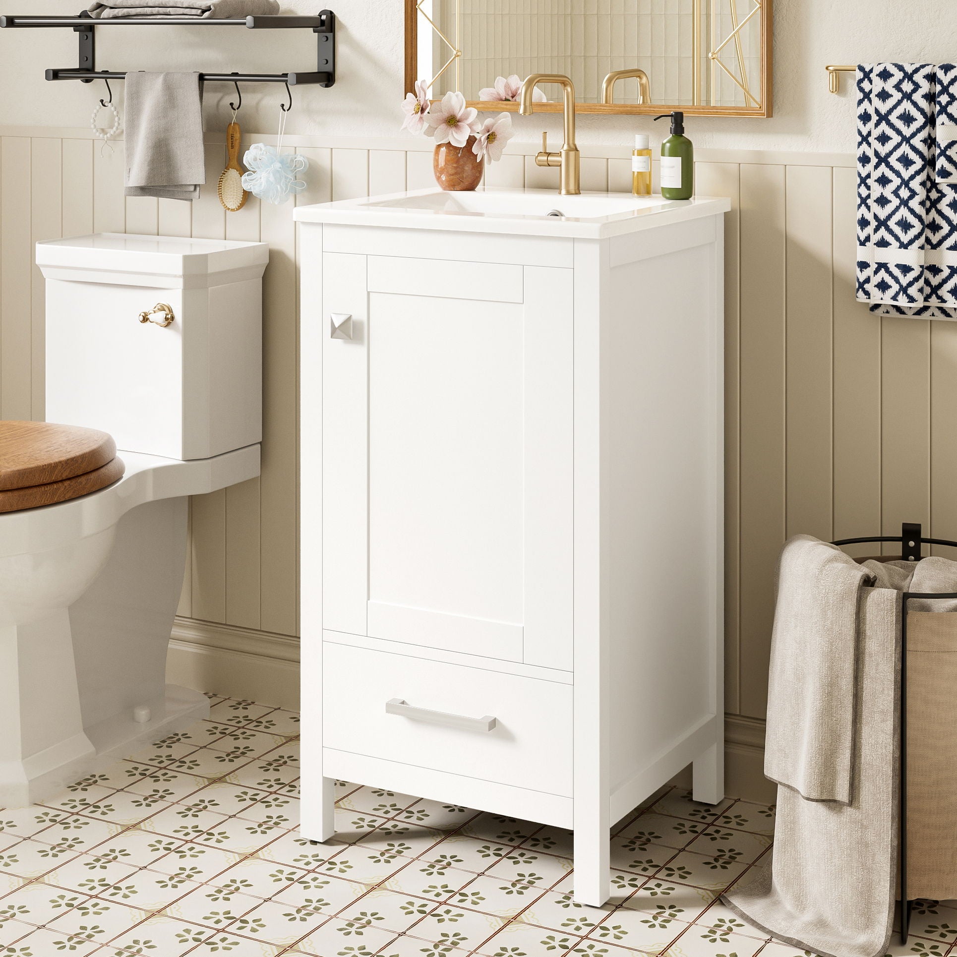 Bathroom Vanity With Ceramic Sink, Soft Close Drawers, Door Organizer, Divider Drawer, Adjustable Foot Pads Hearth and Haven