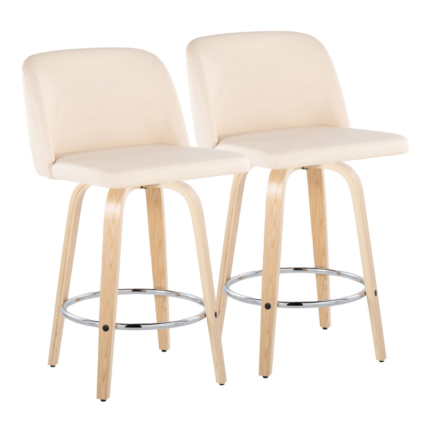 Toriano - Contemporary Fixed-Height Counter Stool With Swivel And Round Footrest (Set of 2) Lumi Source