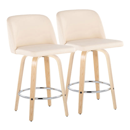 Toriano - Contemporary Fixed-Height Counter Stool With Swivel And Round Footrest (Set of 2) Lumi Source