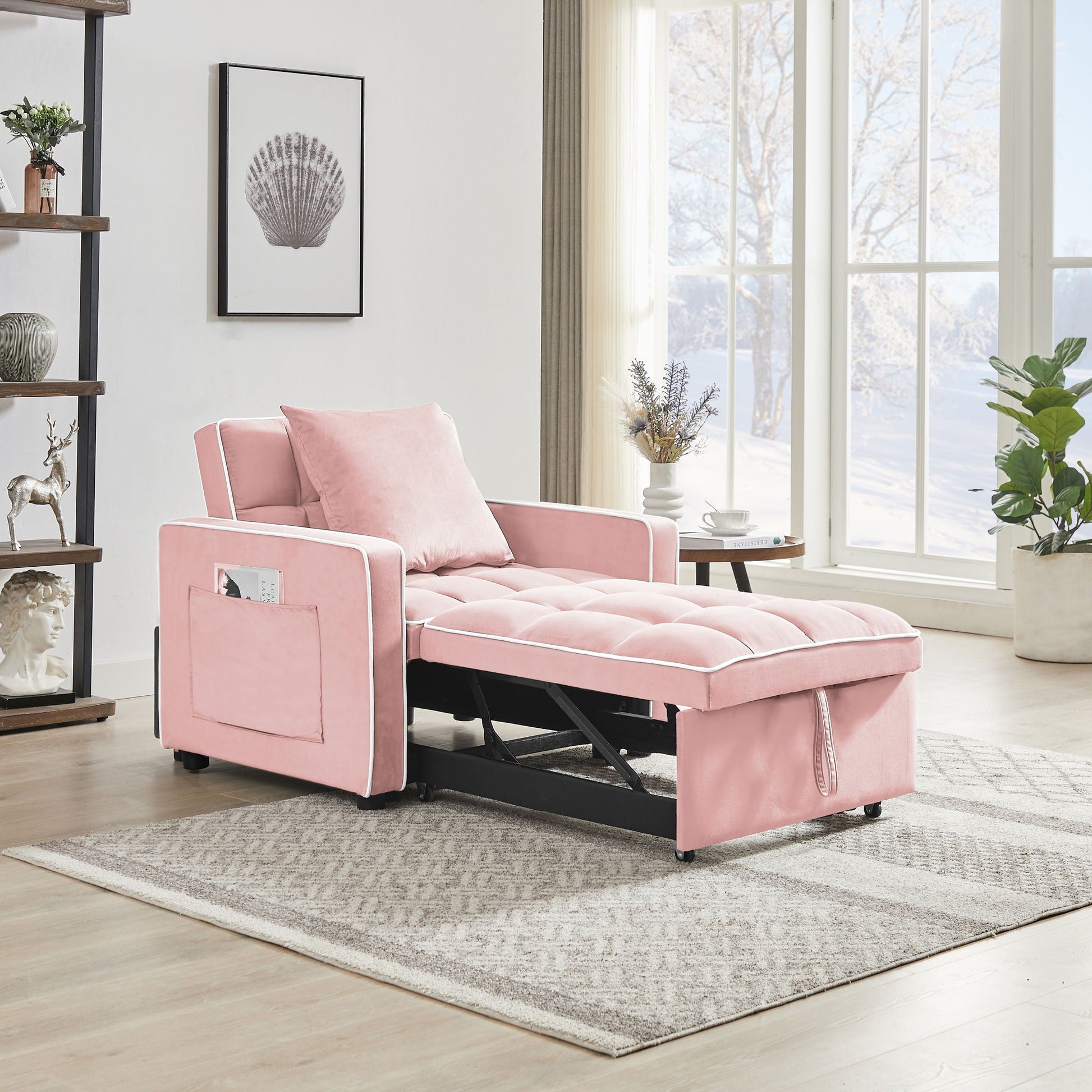 Modern Velvet 3 In 1 Sofa Bed Chair, Adjustable Recliner Home Essentials