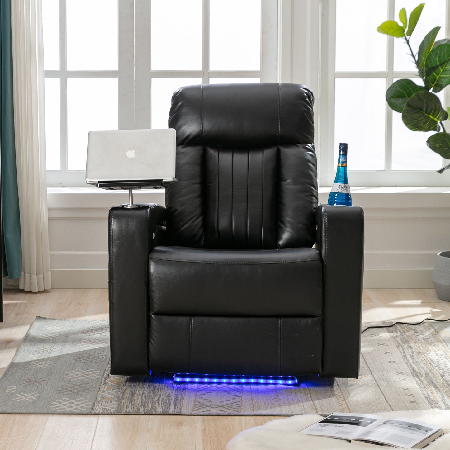 Premium Power Recliner & Storage Arms, Cupholders, Swivel Tray Table And Cell Phone Stand - Black Hearth and Haven