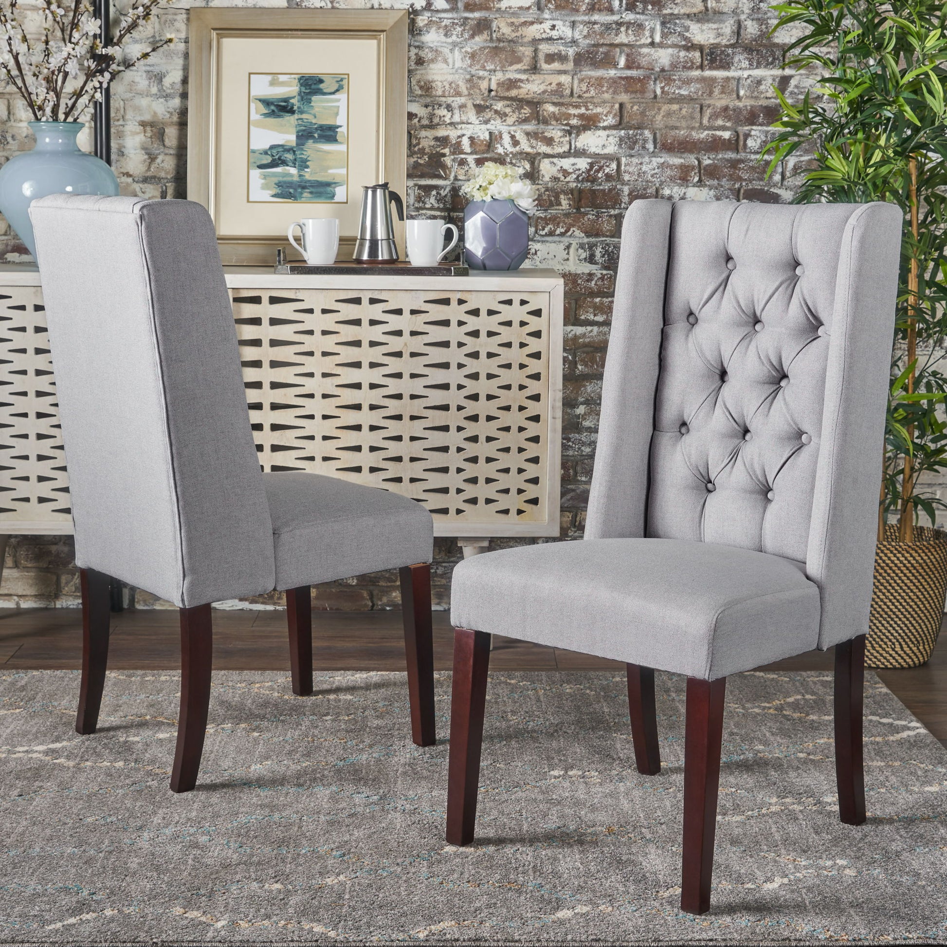 Sophisticated Tufted Dining Chair With High Back Design Noble House