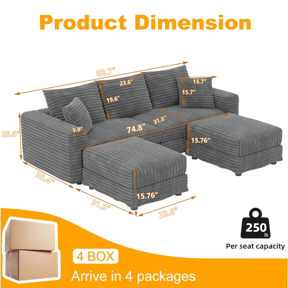 Deep Seat Convertible Sofa With Soft Pillows And Ottomans Home Essentials