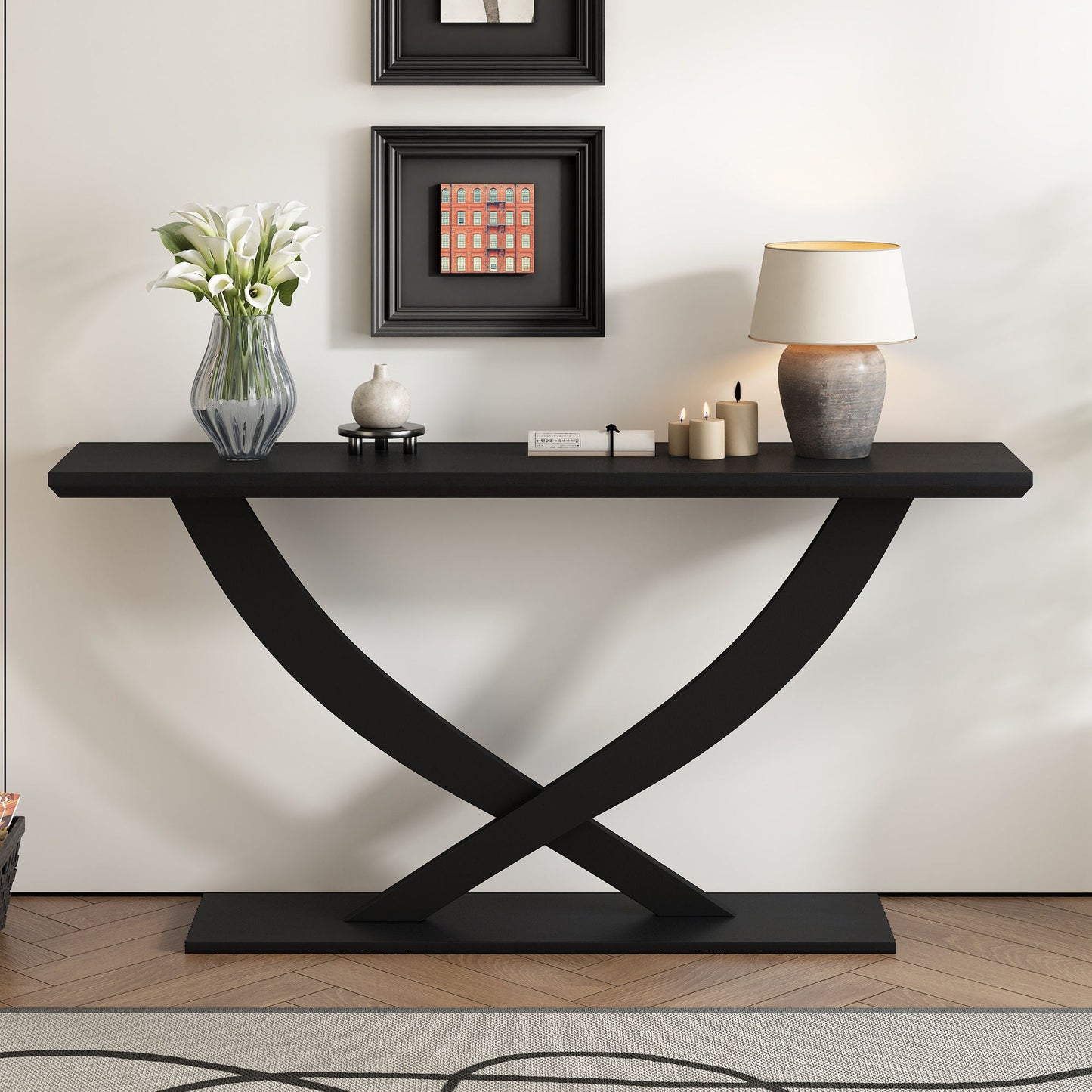Console Table With Cross Leg Base And Reinforced Support Plate Noble House