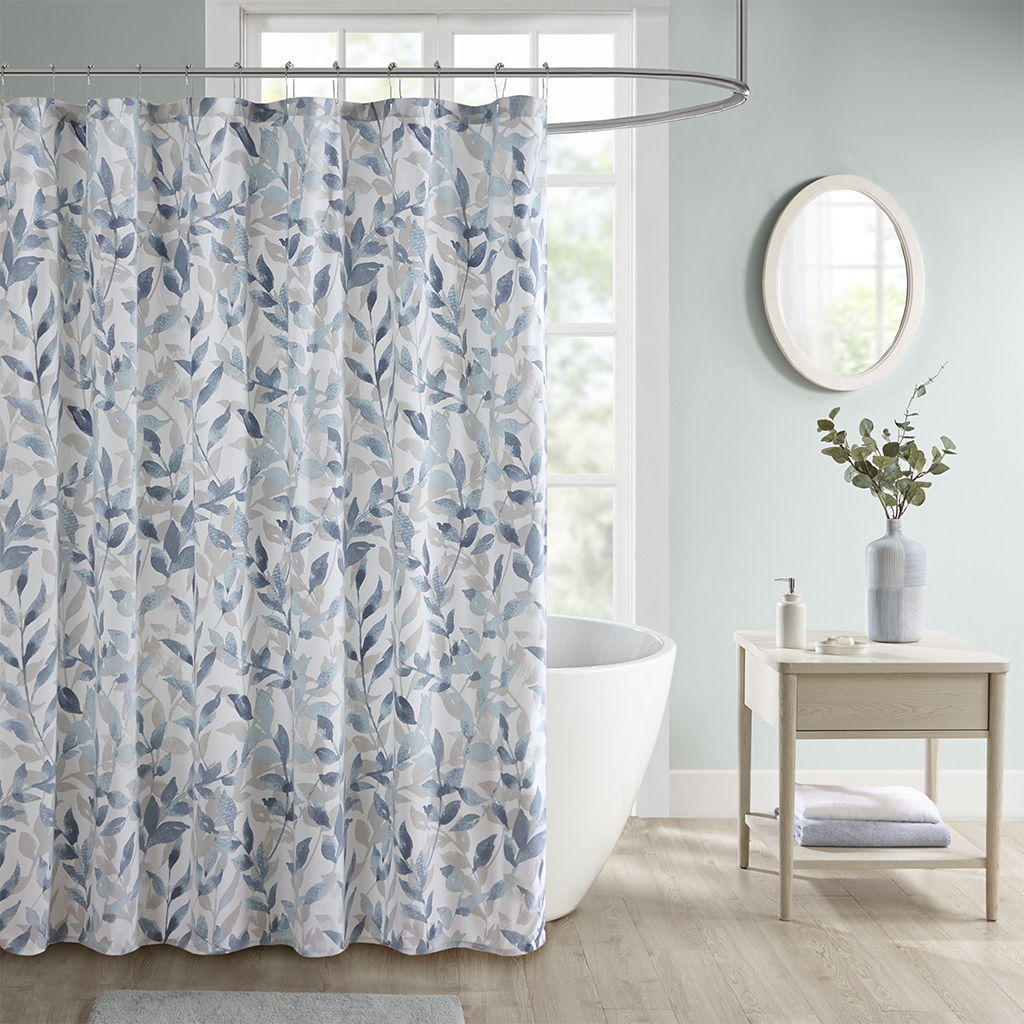 Sofia - Botanical Printed Shower Curtain - Blue