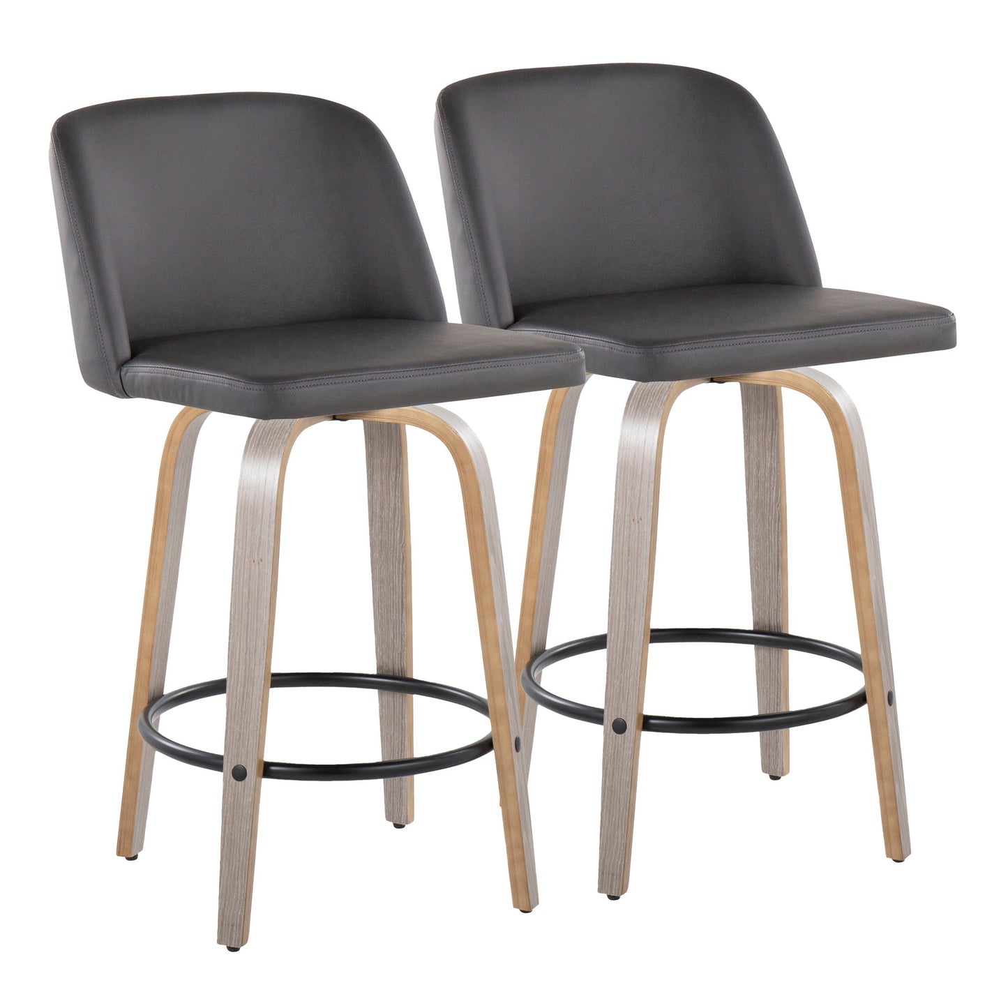 Toriano - Contemporary Fixed Height Counter Stool With Swivel & Round Footrest (Set of 2) Lumi Source