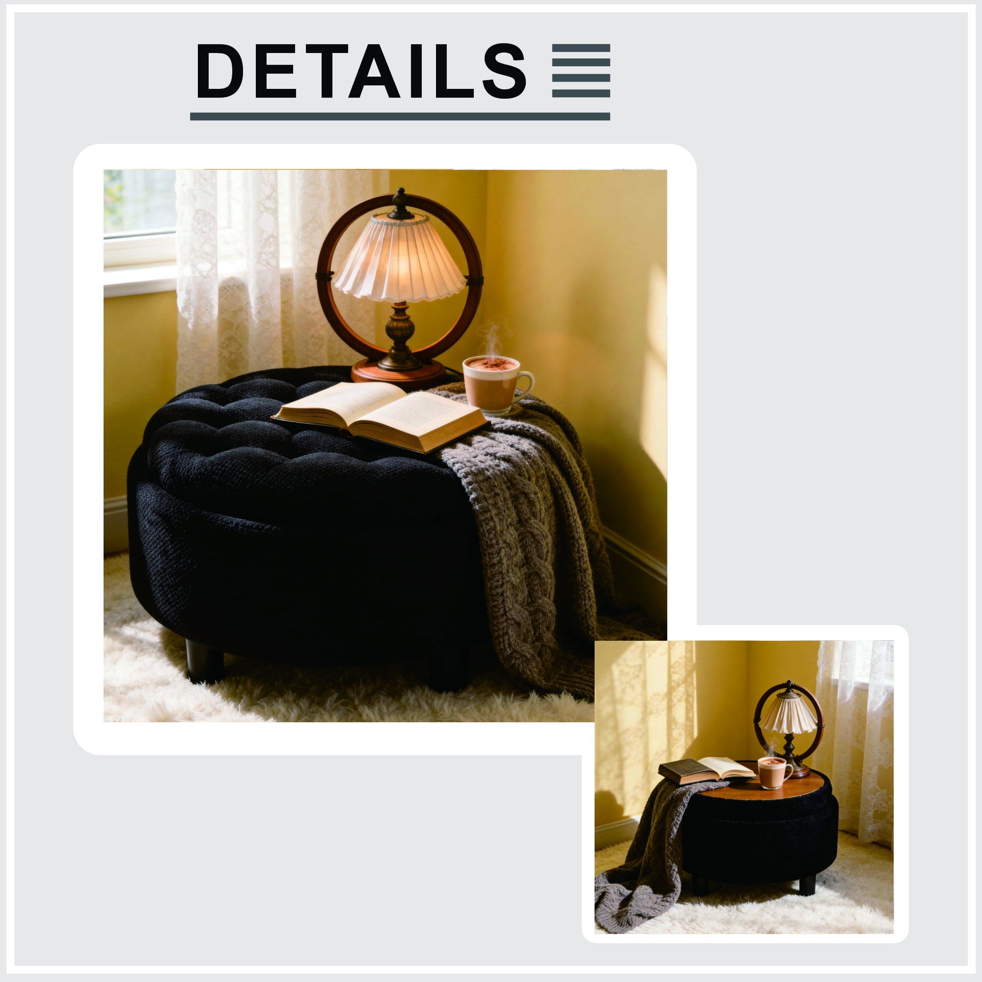 Storage Round Footstool Table Ottoman Home Essentials