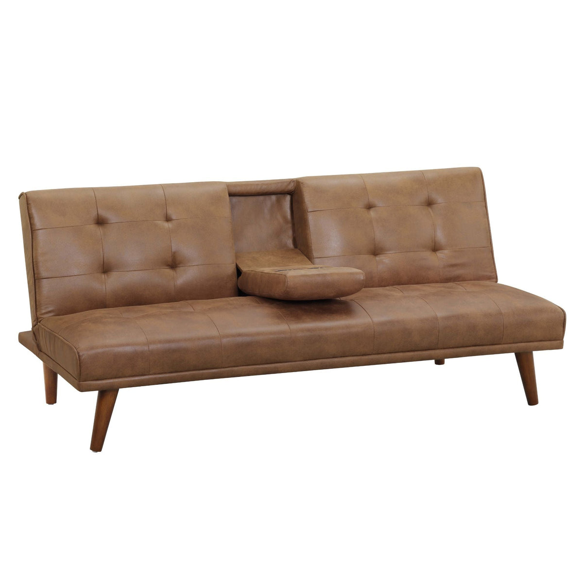 Tufted Convertible Sofa With Cup Holders - Brown Home Essentials