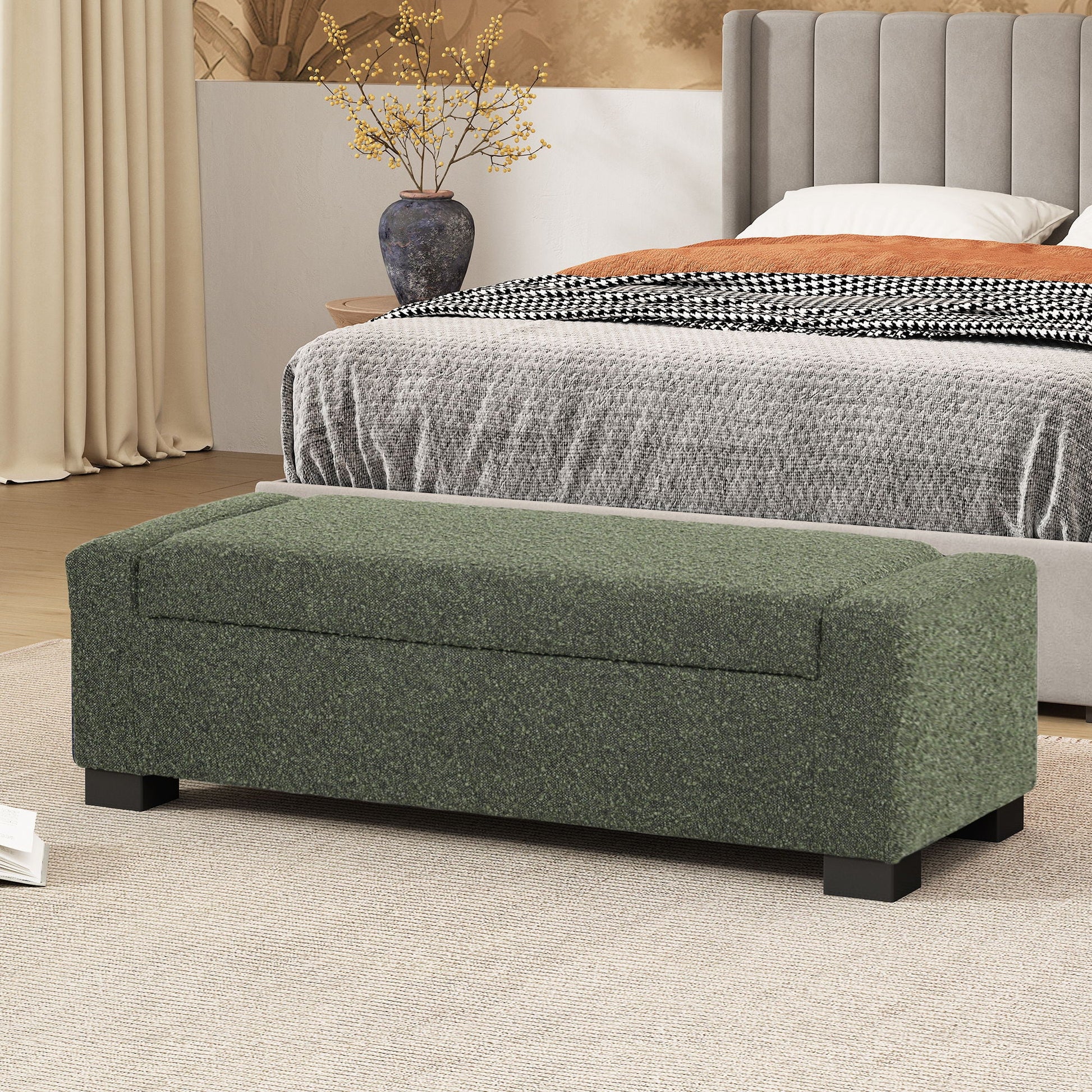 Textured Fabric Ottoman Bench With Hinged Lid Noble House