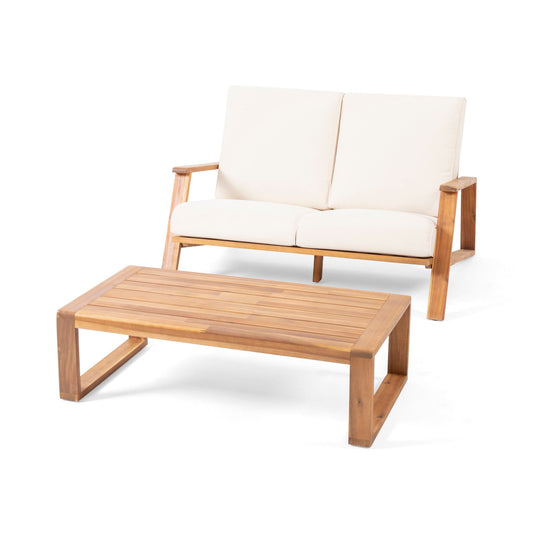 Paloma - Contemporary Loveseat And Coffee Table Set With Weather Resistant Cushions Noble House