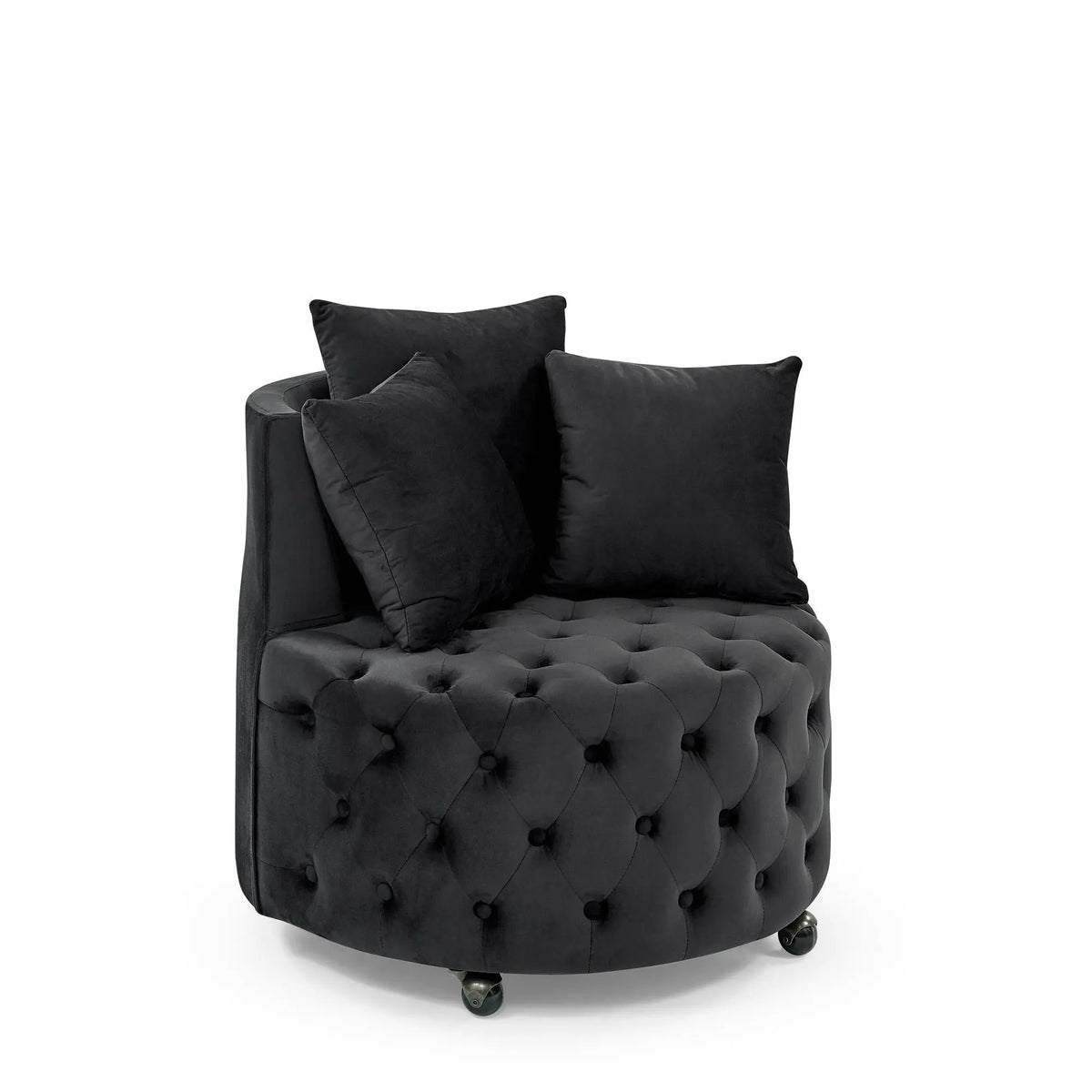 Modern Upholstered Swivel Chair With Button Tufted Design And Movable Wheels Home Essentials
