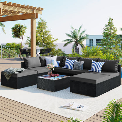 8 Pieces Outdoor Patio Furniture Conversation Wicker Sofa Set Hearth and Haven